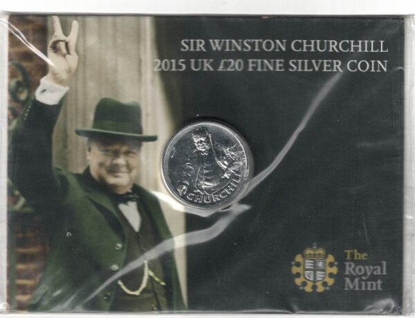 Sealed 2015 Silver Winston Churchill Half Ounce Twenty Pound Coin. This coin contains half an ounce of fine silver. All of our silver coins are in stock.