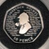 2019 Silver Proof Fifty Pence Coin Sherlock Holmes. This coin comes in the original box with certificate as issued by the royal mint.