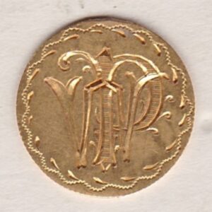 Inscribed USA Gold Dollar coin, the Indian head design on the Obverse. The inscribed letters W and P Reverse.