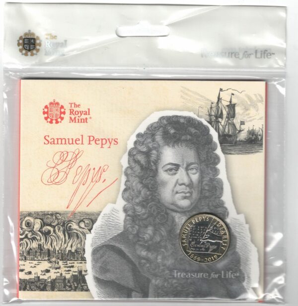 Sealed 2019 Samuel Pepys Last Diary Entry Two Pound Coin featuring Elizabeth II on the obverse. All coins are in stock for despatch