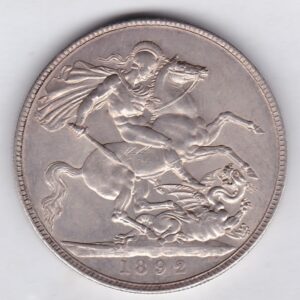 1892 Silver Crown Coin featuring Queen Victoria Jubilee head on the Obverse and the St George & dragon design on the reverse.