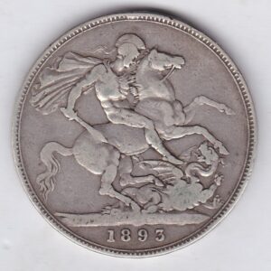 1893 LVII Silver Crown Coin featuring Queen Victoria old head or vailed head on the Obverse and the St George & dragon design on the reverse.