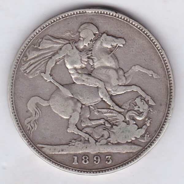 1893 LVII Silver Crown Coin featuring Queen Victoria old head or vailed head on the Obverse and the St George & dragon design on the reverse.