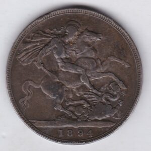 1894 LVII Silver Crown Coin featuring Queen Victoria old head or vailed head on the Obverse and the St George & dragon design on the reverse.