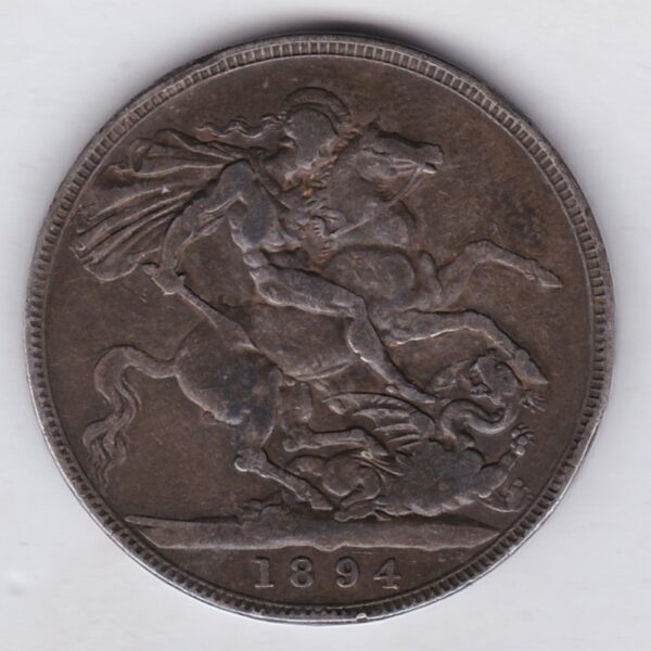 1894 LVII Silver Crown Coin featuring Queen Victoria old head or vailed head on the Obverse and the St George & dragon design on the reverse.