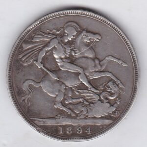 1894 LVIII Silver Crown Coin featuring Queen Victoria old head or vailed head on the Obverse and the St George & dragon design on the reverse.