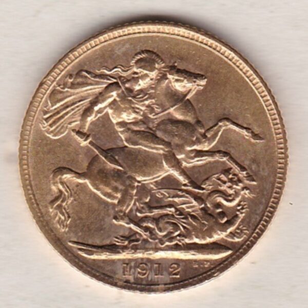 1912 Gold Sovereign Coin. The coin features King George V on the Obverse. St George and the dragon on the reverse. London Mint.