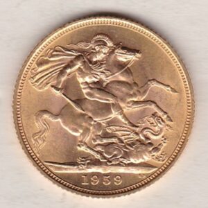 1959 Gold Sovereign Coin featuring the first portrait of Queen Elizabeth II on the Obverse. St George and the Dragon on the Reverse.