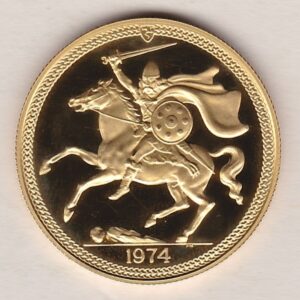 1974 Isle Of Man Gold Proof Double Sovereign Coin. This full Sovereign coin was struck in 22 carat Gold and weighs approx. 15.9253 grams.