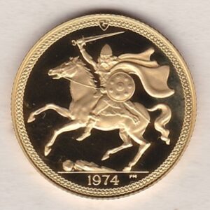 1974 Isle Of Man Gold Proof Sovereign Coin. This full Sovereign coin was struck in 22 carat Gold and weighs approx. 7.98 grams.