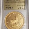 1976 South Africa Gold Proof One Ounce Krugerrand Coin. This proof one ounce gold coin features Paul Kruger on the Obverse. The springbok on the Reverse.