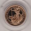 1987 Gold Proof Tenth Ounce Britannia coin featuring Queen Elizabeth II on the Obverse. The standing Britannia holding a trident features on the Reverse.