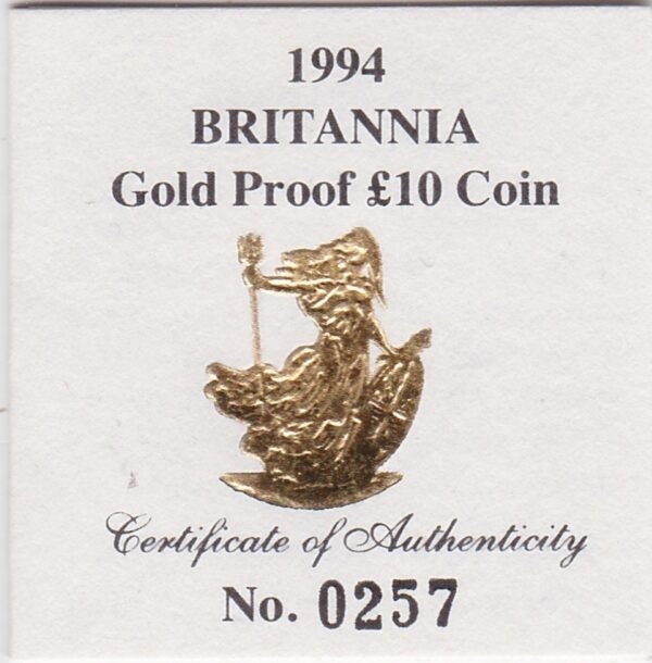 1994 Gold Proof Tenth Ounce Britannia - Image 3