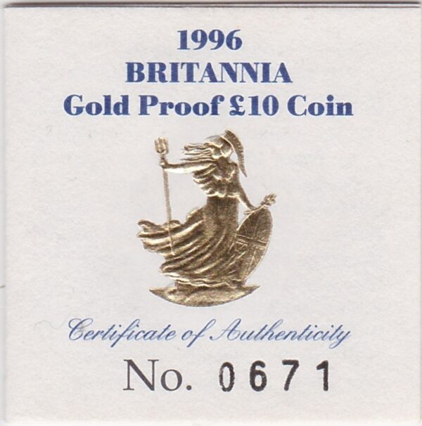 1996 Gold Proof Tenth Ounce Britannia - Image 3