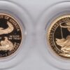 1996 Ladies Of Freedom Gold Set. The two coins are one tenth ounce Britannia and one tenth ounce USA eagle. This set comes boxed with certificates.