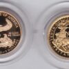 1997 Ladies Of Freedom Gold Set. The two coins are one tenth ounce Britannia and one tenth ounce USA eagle. This set comes boxed with certificates.