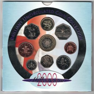 2000 Royal Mint Brilliant Uncirculated Nine Coin Set . This 2000 set comes with card outer. All coins are in stock for despatch