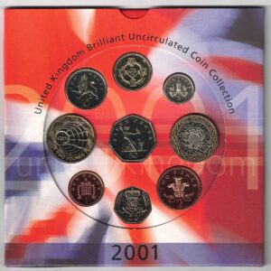 2001 Royal Mint Brilliant Uncirculated Nine Coin Set . This 2001 set comes with card outer. All coins are in stock for despatch