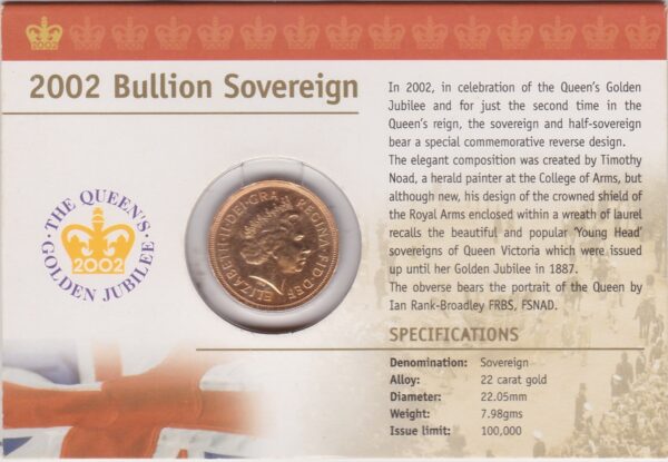 2002 Gold Sovereign Coin - In Royal Mint Card Pack - Image 2