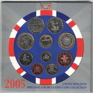 2005 Royal Mint Brilliant Uncirculated Ten Coin Set . This 2005 set comes with card outer. All coins are in stock for despatch