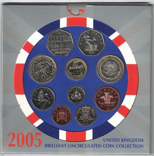 2005 Royal Mint Brilliant Uncirculated Ten Coin Set . This 2005 set comes with card outer. All coins are in stock for despatch