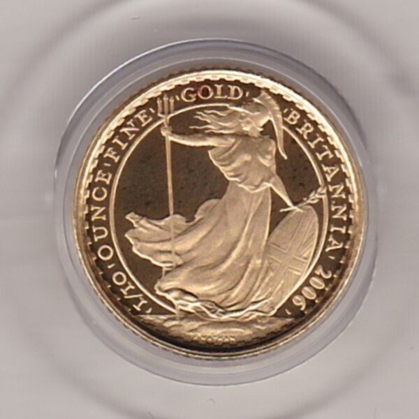 2006 Gold Proof Tenth Ounce Britannia coin featuring Queen Elizabeth II on the Obverse. The standing Britannia holding a trident features on the Reverse.