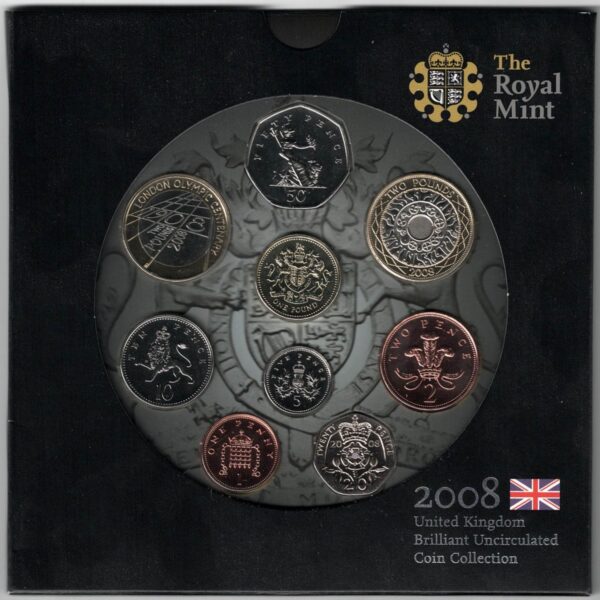 2008 Royal Mint Brilliant Uncirculated Nine Coin Set . This 2008 set comes with card outer. All coins are in stock for despatch