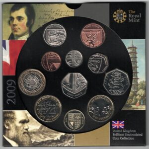 2009 Royal Mint Brilliant Uncirculated Eleven Coin Set . This 2009 set comes with card outer. All coins are in stock for despatch.