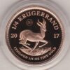 2017 South Africa Gold Proof Quarter Ounce Krugerrand coin featuring Paul Kruger on the Obverse. The springbok antelope is on the Reverse.