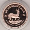 2024 South Africa Gold Proof Quarter Ounce Krugerrand coin featuring Paul Kruger on the Obverse. The springbok antelope is on the Reverse.