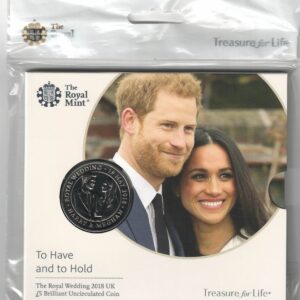 2018 Five Pounds The Royal Wedding. featuring Queen Elizabeth II on the Obverse with Harry & Meghan on the reverse. All five pound coins are in stock.