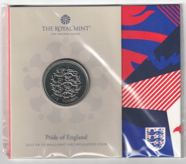 Sealed 2023 Five Pounds England's Lionesses. featuring Queen Elizabeth II on the Obverse with The three lions on the reverse.