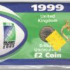 Sealed 1999 Royal Mint Rugby World Cup Two Pounds featuring Elizabeth II on the obverse. All coins are in stock for despatch.