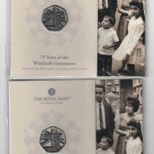 Two 2023 Royal Mint Fifty Pence Coins Windrush Generation cupro nickel coins. All coins are in stock for despatch. You are buying two fifty pence coins.