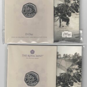 Two 2024 Royal Mint Fifty Pence Coins D-Day cupro nickel coins. All coins are in stock for despatch. You are buying two fifty pence coins.