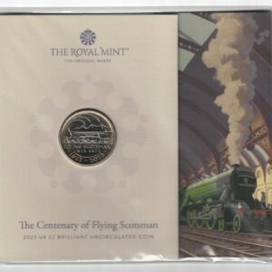 Sealed 2023 Royal Mint Flying Scotsman Two Pound Coin featuring King Charles on the obverse. All coins are in stock for despatch.