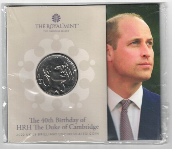 2022 Royal Mint Brilliant Uncirculated Five Pounds coin The Duke Of Cambridge Birthday. All coins are instock for dispatch.