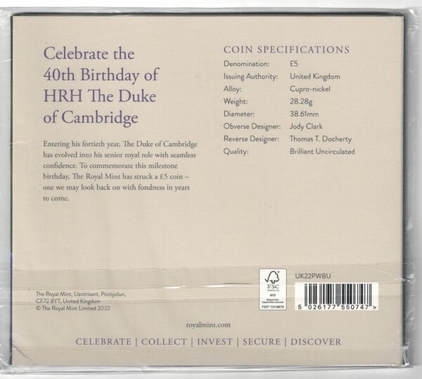 2022 Five Pounds The Duke Of Cambridge Birthday - Image 2