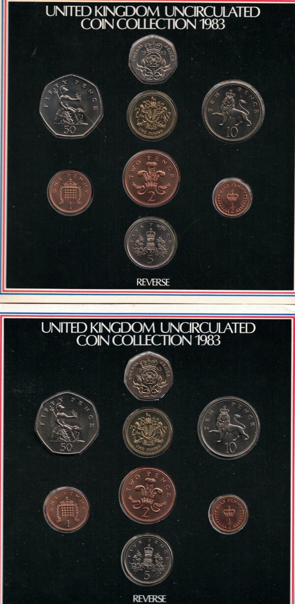 Two 1983 Royal Mint Brilliant Uncirculated Eight Coin Sets - Image 2