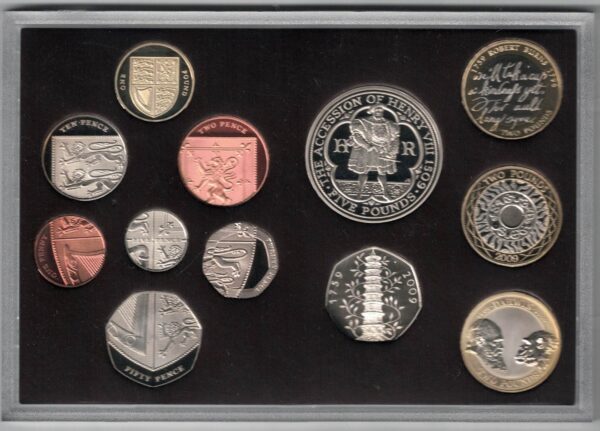 2009 Royal Mint Base Metal Twelve Coin Proof Set . This 2009 set comes with card box. All coins are in stock for despatch.