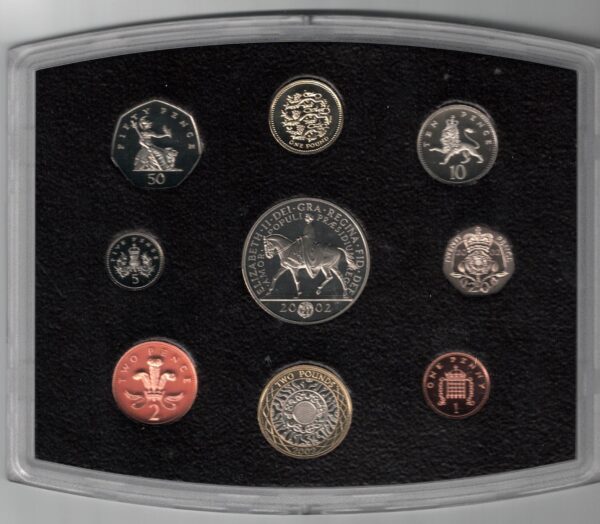 2002 Royal Mint Base Metal Nine Coin Proof Set . This 2002 set comes with card box. All coins are in stock for despatch.