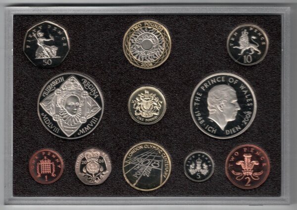 2008 Royal Mint Base Metal Eleven Coin Proof Set . This 2008 set comes with card box. All coins are in stock for despatch.