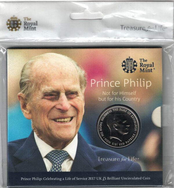 2017 Five Pounds Coin Prince Philip. featuring Queen Elizabeth II on the Obverse. All five pound coins are in stock for dispatch.