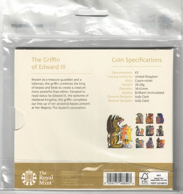 2021 Royal Mint The Griffin Of Edward Five Pounds Coin - Image 2