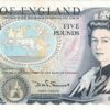 B343 Somerset Five Pounds banknote. Blue-Black on multicolour underprint. The obverse features Elizabeth II. The reverse features Arthur Wellesley.