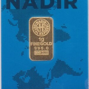 One Gram Gold Bar Nadir. This bar contains one grams of 995.0 fine gold refined by Nadir and comes presented in a sealed plastic packet.