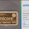 One Ounce Gold Bar from Umicore. This 999.9 fine gold bar comes presented in a plastic credit card sized packet and is perfect for investment.