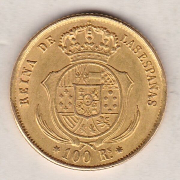 1857 Spain Gold One Hundred Reales - Image 2