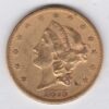 1875 S USA Twenty Dollars coin featuring the Lady Liberty on the Obverse. The eagle with a shield on its chest completes the Reverse.