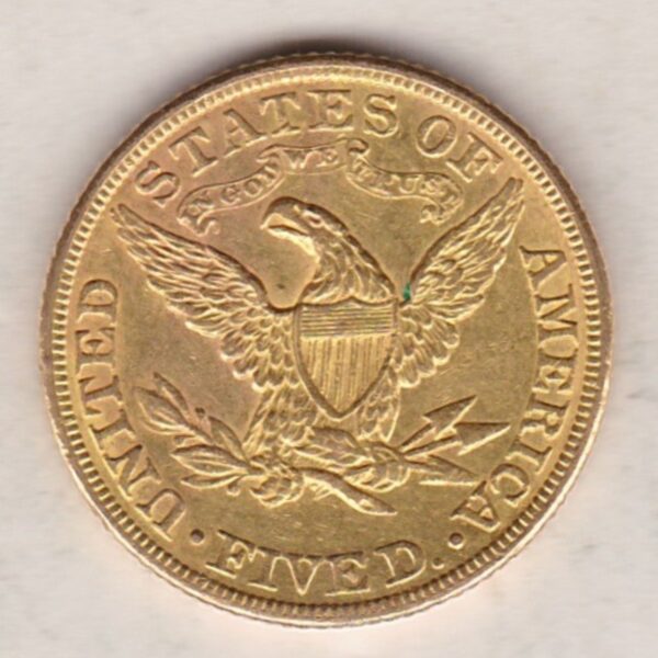 1886 USA Five Dollars Gold Coin - Image 2